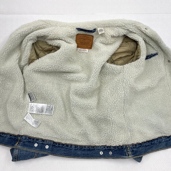 LEVI'S Premium Big E Denim Sherpa Lined Snap Button Front Trucker Jacket Women S - Picture 13 of 14